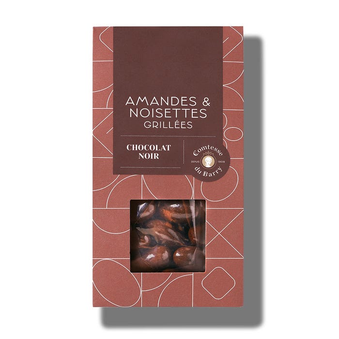 Almonds and hazelnuts roasted dark chocolate main product photo