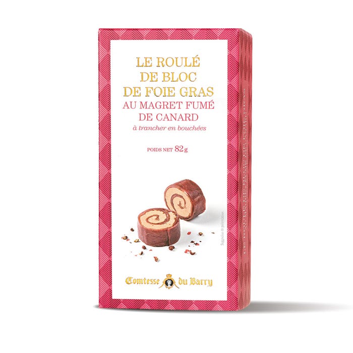 Block of foie gras rolled in wafer thin slices of smoked breast of duck main product photo