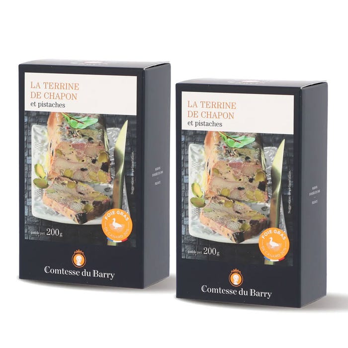 Set of 2 capon and pistachio terrines with duck liver (20%) main product photo